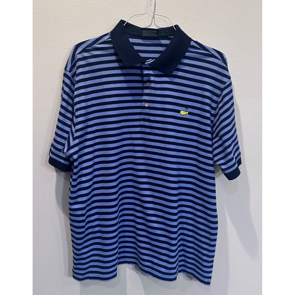 Masters Collection Mens XL Blue Navy Stripe Polo‎ Shirt 100% Pima Cotton Golf